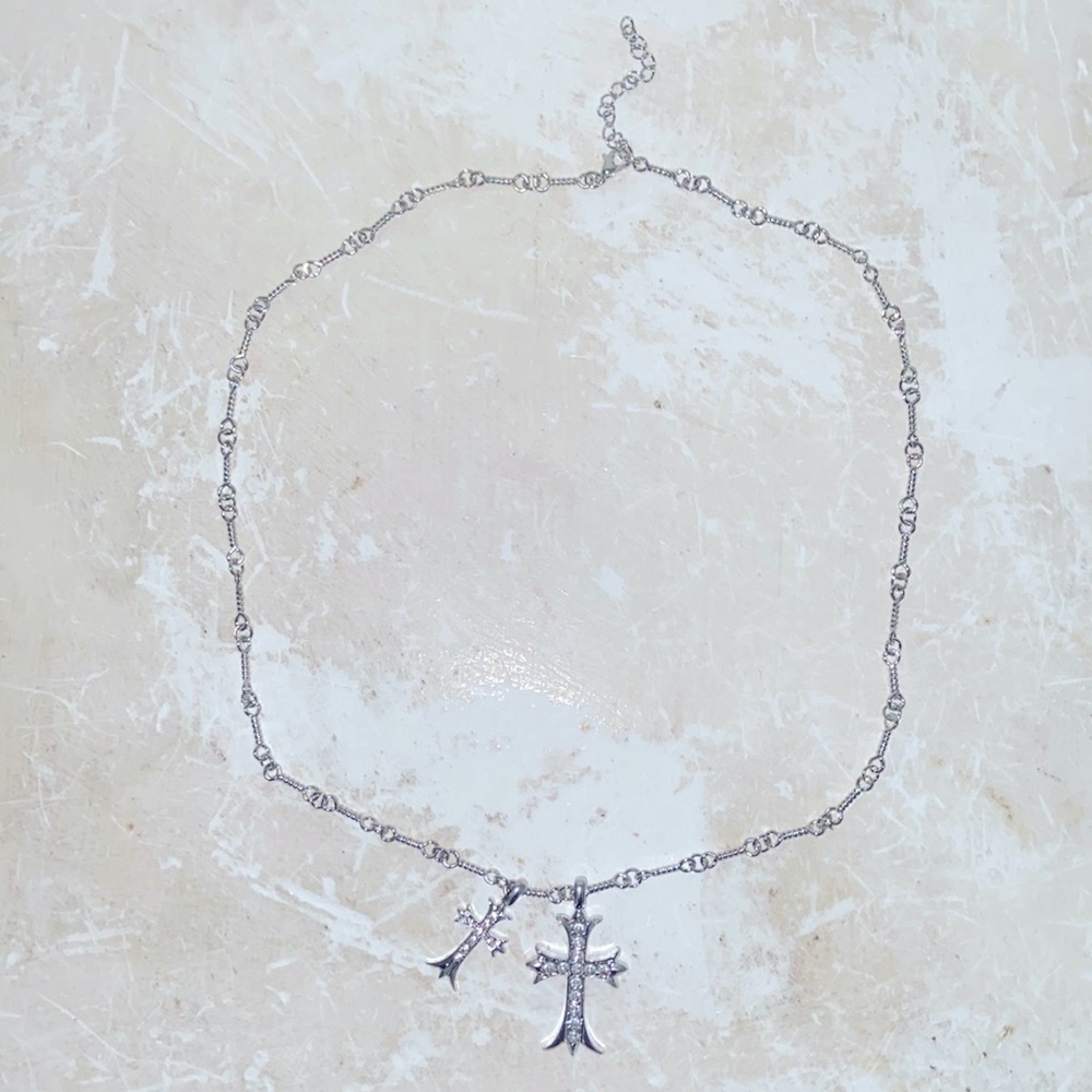 mcmlxxx designer choker necklace double cross charm w stones NWT UNI streetwear 
